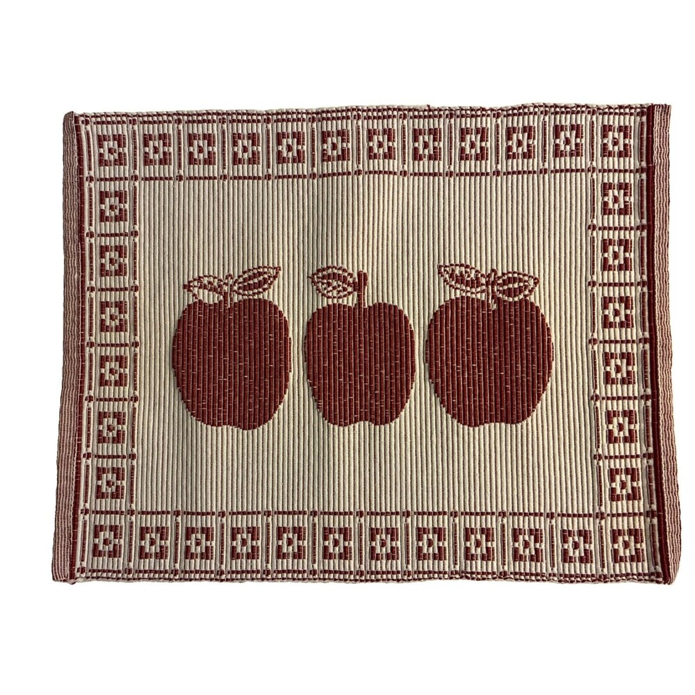 Set Of 4 Vintage Apple Themed Placemats Woven Checkered Border Rustic Farmhouse